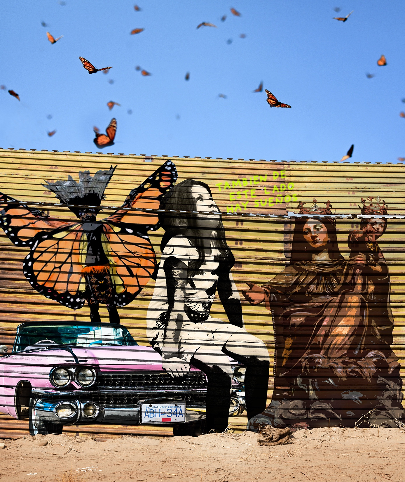 the United States border with Mexico near Algodones with a metal fence barrier